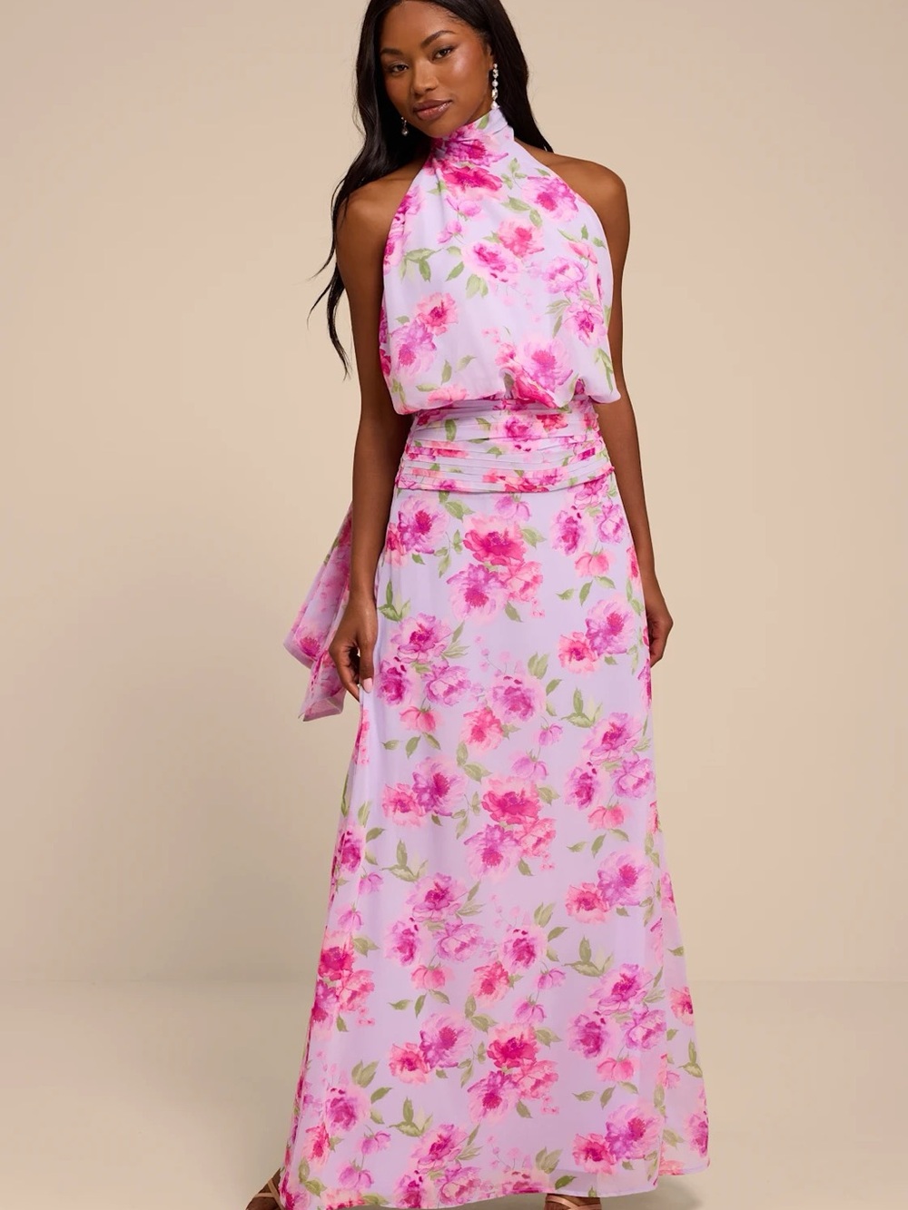 Lulu's Kenzie Lavender Multi Floral Backless Maxi Dress- Size XS